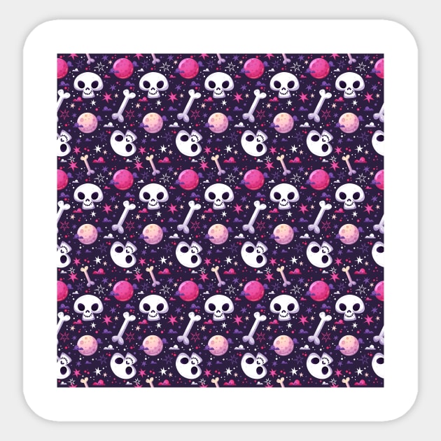 Skulls Bones Moon Stars Fun Halloween Cute Creepy Spooky Design Sticker by OfficialTeeDreams